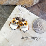 Owl Earrings - Owl Jewelry - Art Glass & Garnet Sterling Silver Earrings - Owl Gift for Her