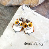 Owl Earrings - Owl Jewelry - Art Glass & Garnet Sterling Silver Earrings - Owl Gift for Her