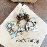 Yellow Floral Enameled Earrings Sterling Silver & Brass with Citrine