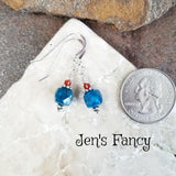Apatite & Red Agate Earrings Bali Sterling Silver, Handcrafted Natural Gemstone Jewelry, Jen's Fancy, Gift for Her, Blue Gemstone Earrings