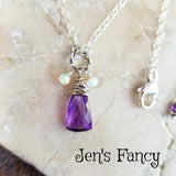 Amethyst Briolette Necklace with Opal Drops Sterling Silver