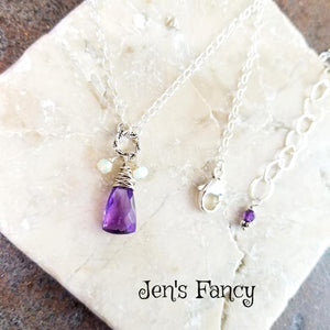 Amethyst Briolette Necklace with Opal Drops Sterling Silver