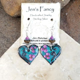Floral Enameled Heart Earrings Sterling Silver