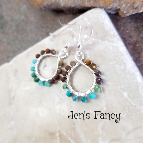 Natural Turquoise Earrings Sterling Silver Wire Wrapped