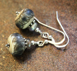 Grey Blue Ivory Art Glass Earrings with Labradorite Sterling Silver