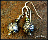 Bali Sterling Silver Earrings with Green Freshwater Pearls