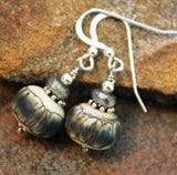 Grey Blue Ivory Art Glass Earrings with Labradorite Sterling Silver