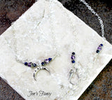 Crescent Moon Necklace Sterling Silver Amethyst & Lapis Lazuli
