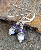 Blue Lace Agate & Amethyst Natural Gemstone Earrings Sterling Silver