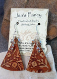 Floral Brown Leather Earrings Sterling Silver