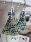 Blue Floral Leather Earrings Kyanite Gemstone Sterling Silver