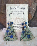 Blue Floral Leather Earrings Kyanite Gemstone Sterling Silver