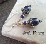 Blue Pearl & Amethyst Earrings Sterling Silver