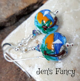 Beach Ocean Earrings Art Glass Sterling Silver