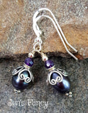 Blue Pearl & Amethyst Earrings Sterling Silver