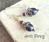 Blue Pearl & Amethyst Earrings Sterling Silver