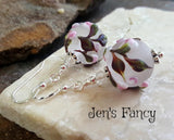 Floral Art Glass Earrings Rose Quartz & Sterling Silver