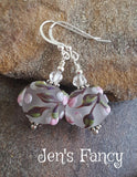 Floral Art Glass Earrings Rose Quartz & Sterling Silver