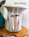 Mother of Pearl & Chrysocolla Gemstone Earrings Sterling Silver Wire Wrapped Jewelry