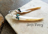 Mother of Pearl & Chrysocolla Gemstone Earrings Sterling Silver Wire Wrapped Jewelry