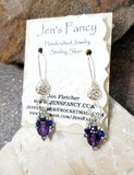 Amethyst & Lapis Lazuli Filigree Gemstone Earrings Sterling Silver