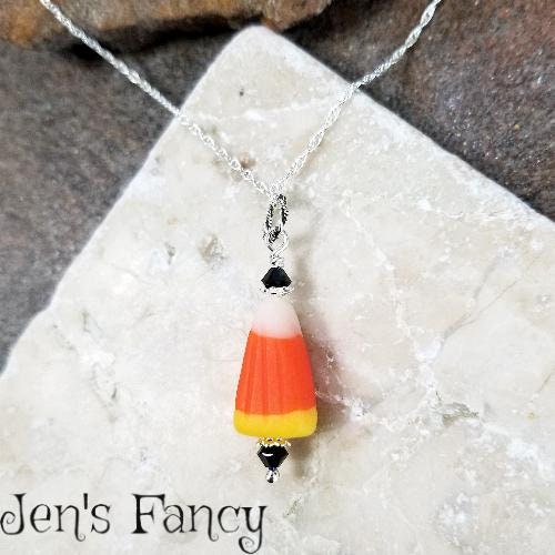 Candy Corn Pendant Sterling Silver Artisan store Made Halloween Pendant Glass Candy