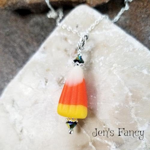 Candy Corn Halloween Necklace Sterling Silver