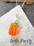 Halloween Thanksgiving Pumpkin Necklace Sterling Silver Art Glass