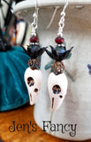 Crow Skull Earrings Porcelain Sterling Silver