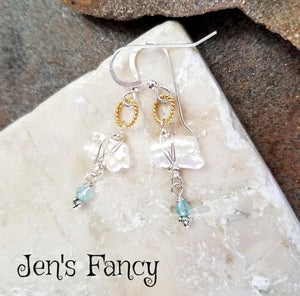 White Stick Pearl Earrings with Apatite Drops