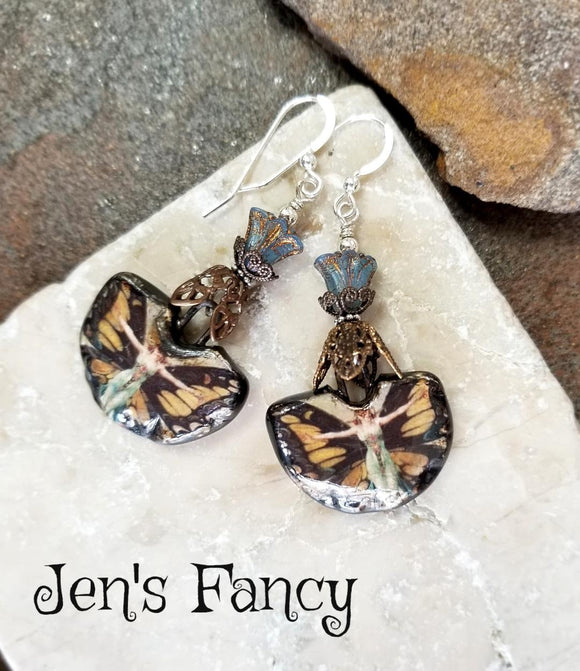 Fairy Butterfly Earrings Porcelain Sterling Silver