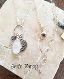 Celtic Moon Necklace with Moonstone Sterling Silver Wire Wrapped