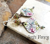 Dragonfly Enameled Earrings Floral Sterling Silver & Brass