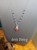 Carnelian Briolette Necklace Sterling Silver Wire Wrapped with Azurite & Lapis Lazuli
