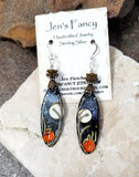 Fall Pumpkin Earrings Art Enameled Brass & Sterling Silver