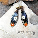 Fall Pumpkin Earrings Art Enameled Brass & Sterling Silver