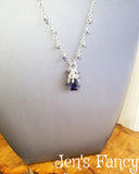 Iolite Gemstone Briolette Necklace Sterling Silver Wire Wrapped with Iolite Drops