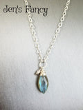 Marquise Labradorite Gemstone Necklace Sterling Silver