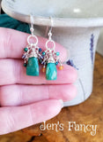 Chrysocolla Cluster Earrings with Iolite & Carnelian Sterling Silver Wire Wrapped