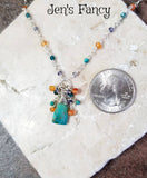 Chrysocolla Briolette Necklace Iolite & Carnelian Sterling Silver Wire Wrapped