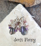 Labradorite Briolette Earrings with Moonstone & Amethyst Sterling Wire Wrapped