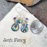 Abalone Paua Shell Earrings with Amethyst Peridot & Apatite Gemstone Drops Sterling Silver Jewelry