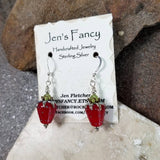 Strawberry Art Glass Earrings Sterling Silver with Peridot