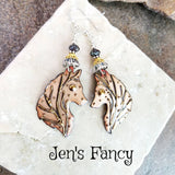 Wolf Earrings Sterling Silver Art Enameled with Boulder Opals