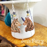 Wolf Earrings Sterling Silver Art Enameled with Boulder Opals