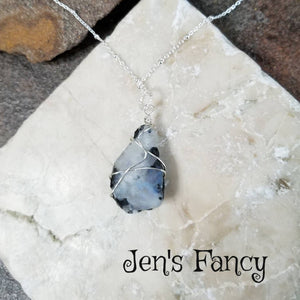 Raw Moonstone Necklace Rough Cut Sterling Silver Wire Wrapped