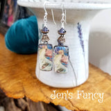 Mermaid Art Print Earrings Porcelain Sterling Silver Jewelry