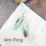 Gemstone Feather Earrings Sterling Silver Chrysoprase with Moonstone