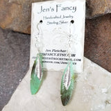 Gemstone Feather Earrings Sterling Silver Chrysoprase with Moonstone