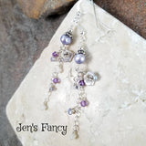 Long Pearl & Gemstone Cluster Earrings Sterling Silver